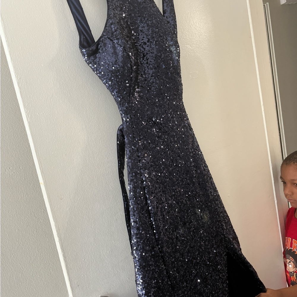 Valentino Garavani Navy Sequin Backless Dress